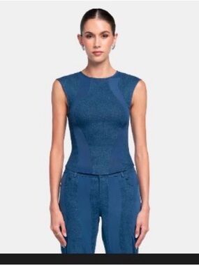 Sleeveless Navy Blue Knit Shell Top